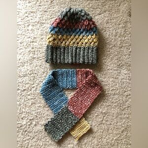 Colorful Knit Winter Beanie and Scarf Set for Kids Handmade Neutral Colors Warm